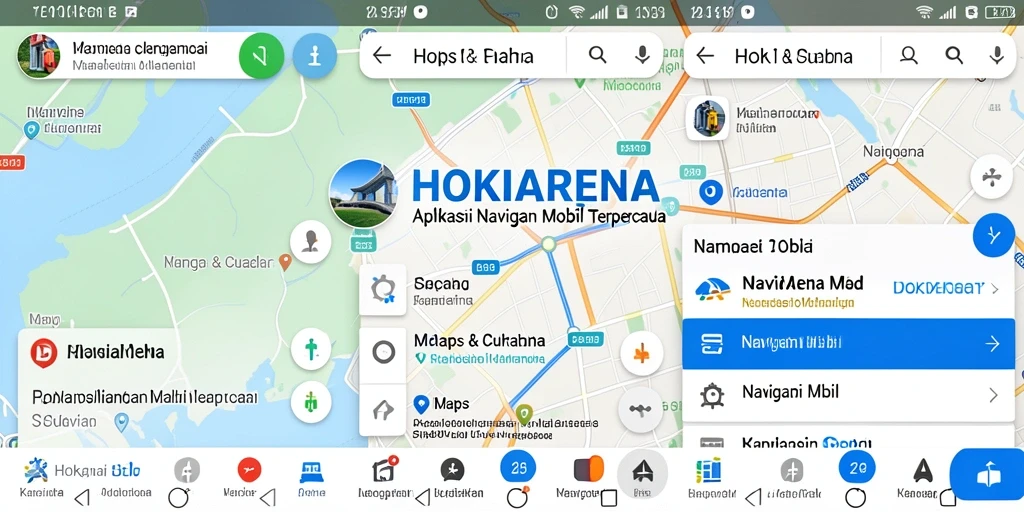 Antarmuka HOKIARENA yang sederhana dan informatif untuk navigasi mobil.