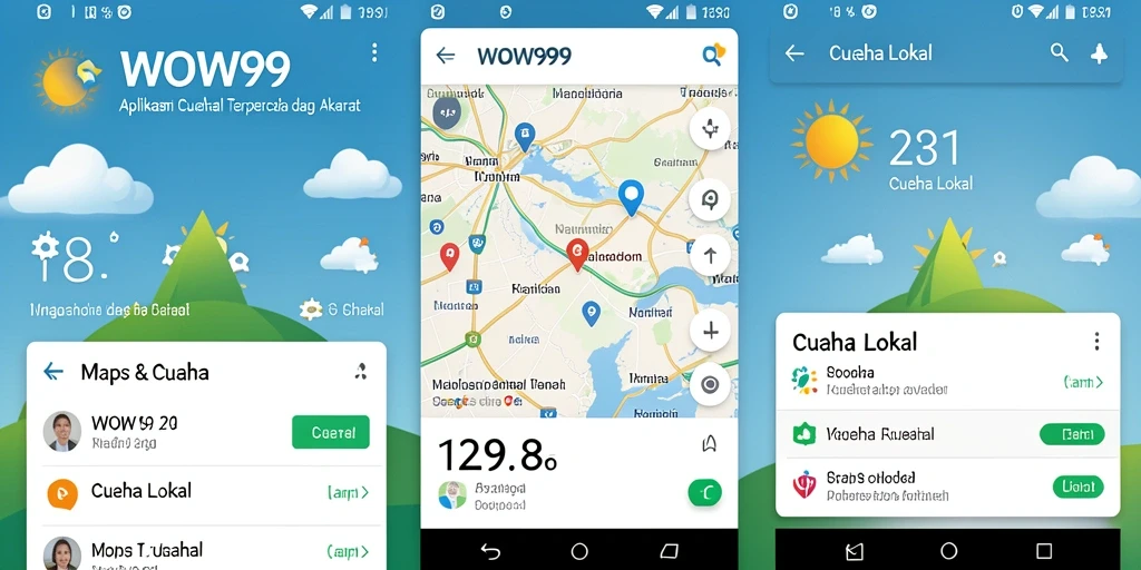 Tampilan antarmuka utama WOW99 dengan informasi cuaca lokal.